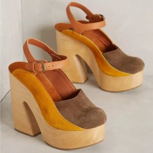 Rachel Comey Alton Wooden Clog Heels Size 8 Platform 7.5 38 39 Suede Retro